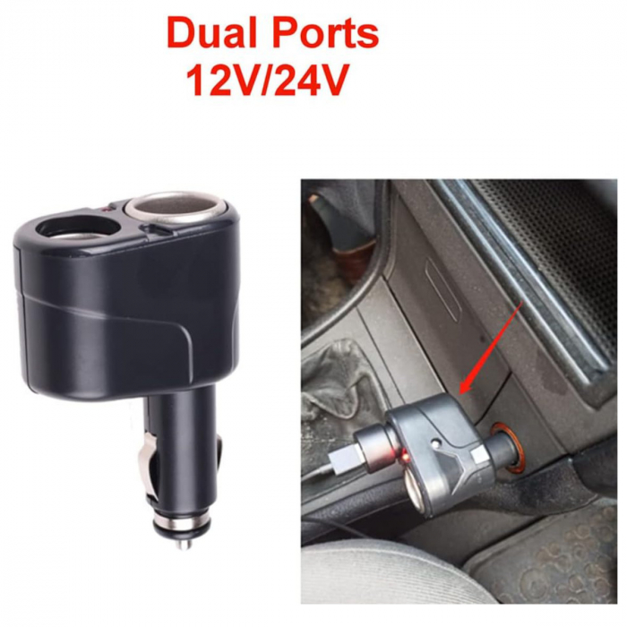 Adaptor Priza Bricheta Auto cu 2 Porturi, 12V/24V [5]