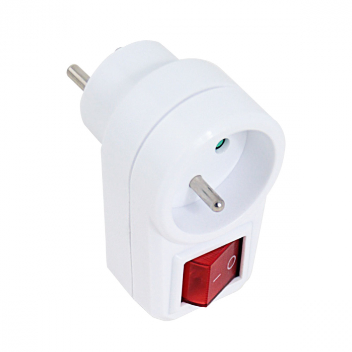 Adaptor priza cu un port si intrerupator integrat, 3680W, 16A, dimensiuni 85 x 74 x 50 mm, protectie copii, Tip E, alb [2]