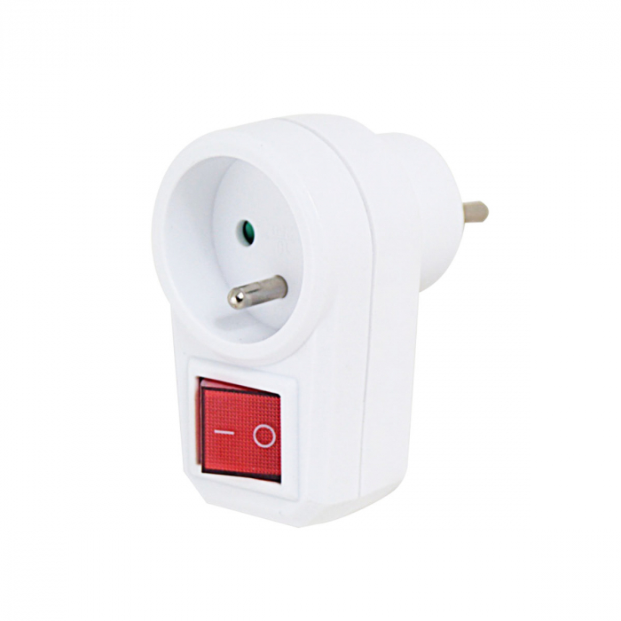 Adaptor priza cu un port si intrerupator integrat, 3680W, 16A, dimensiuni 85 x 74 x 50 mm, protectie copii, Tip E, alb [1]
