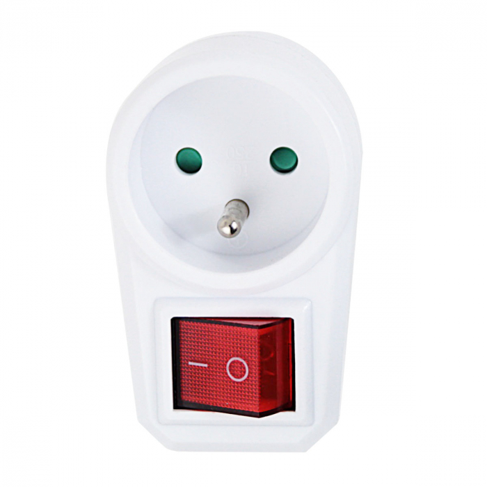 Adaptor priza cu un port si intrerupator integrat, 3680W, 16A, dimensiuni 85 x 74 x 50 mm, protectie copii, Tip E, alb [3]
