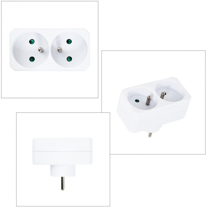 Adaptor priza dubla, 3680W, 16A, cu impamantare, dimensiuni 85 x 75 x 48 mm, alb [4]