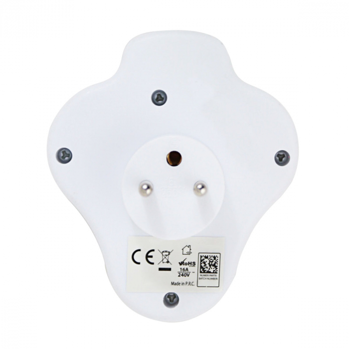 Adaptor priza dubla, 3680W, 16A, impamantare, cu port incarcare USB-C si USB-A, 5V, 2.4A, max 12W, cu un intrerupator, multiprotectie, dimensiuni 106 x 95 x 80 mm, alb [5]