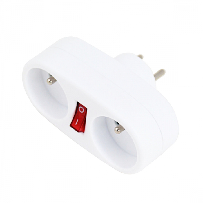 Adaptor priza dubla cu un intrerupator, 3680W, 16A, cu impamantare, dimensiuni 107 x 805 x 52 mm, alb [2]
