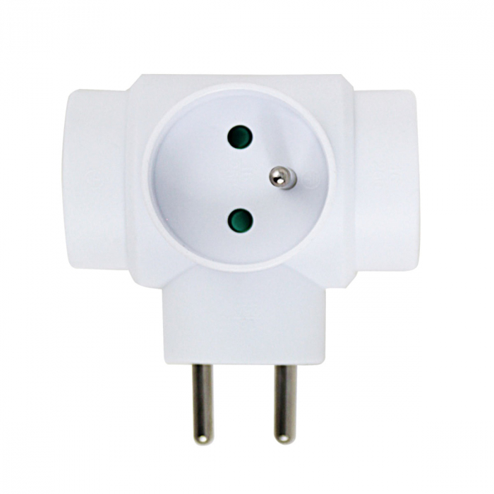 Adaptor priza multipla cu 3 porturi laterale, 3680W, 16A, stecher cu impamantare, dimensiuni 85 x 80 x 57 mm, alb [2]