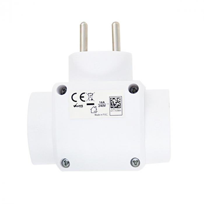 Adaptor priza multipla cu 3 porturi laterale, 3680W, 16A, stecher cu impamantare, dimensiuni 85 x 80 x 57 mm, alb [5]
