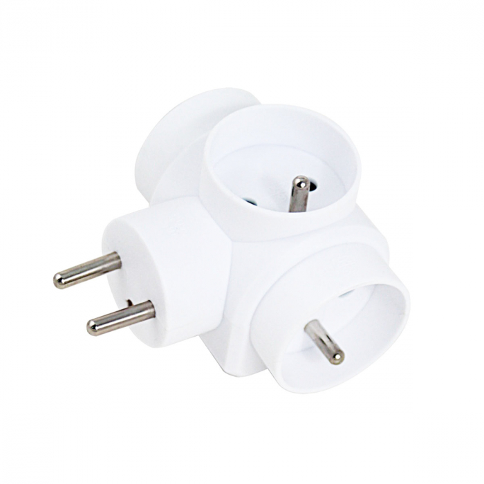 Adaptor priza multipla cu 3 porturi laterale, 3680W, 16A, stecher cu impamantare, dimensiuni 85 x 80 x 57 mm, alb [1]