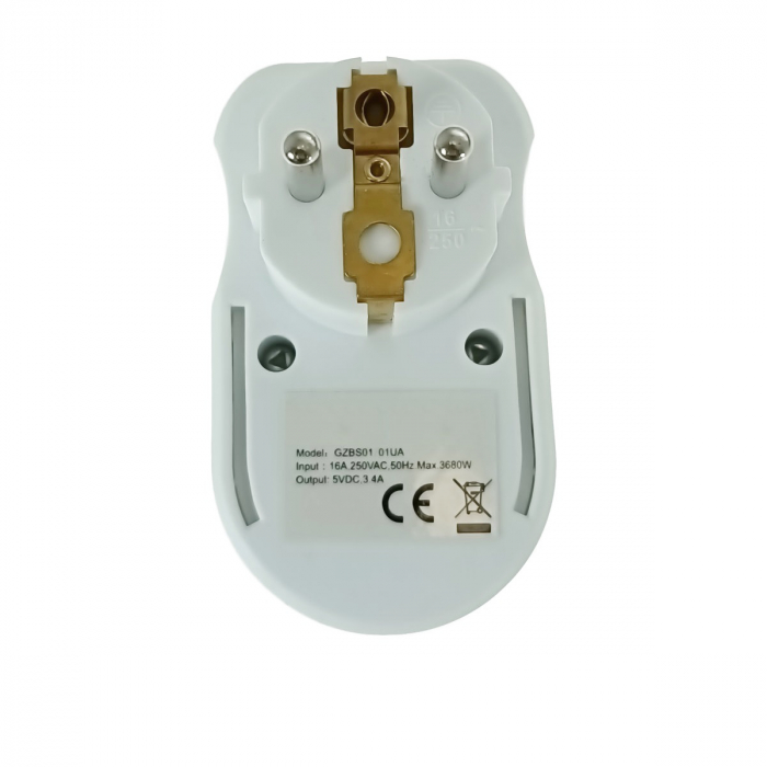 Adaptor priza Schuko cu 2xUSB, 21906, 5V 3.4A, 3680W, 250V 16A, alb [3]