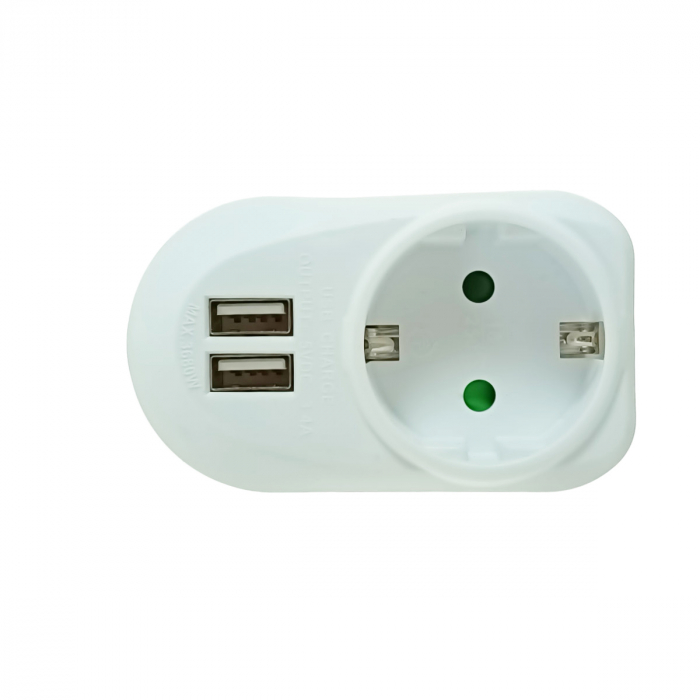 Adaptor priza Schuko cu 2xUSB, 21906, 5V 3.4A, 3680W, 250V 16A, alb [2]