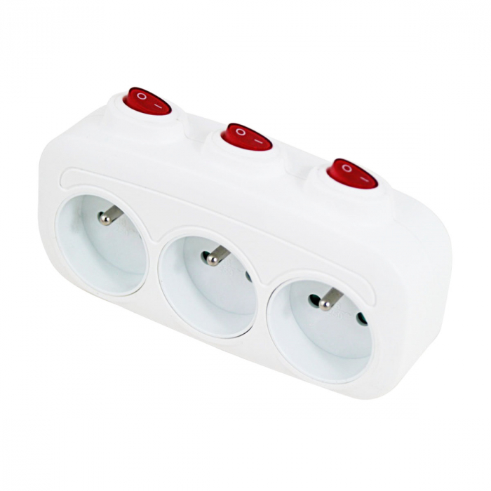 Adaptor priza tripla cu 3 intrerupatoare individuale, 3680W, 16A, cu impamantare, dimensiuni 152 x 85 x 82 mm, alb [3]