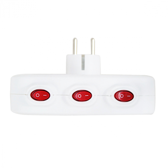 Adaptor priza tripla cu 3 intrerupatoare individuale, 3680W, 16A, cu impamantare, dimensiuni 152 x 85 x 82 mm, alb [4]