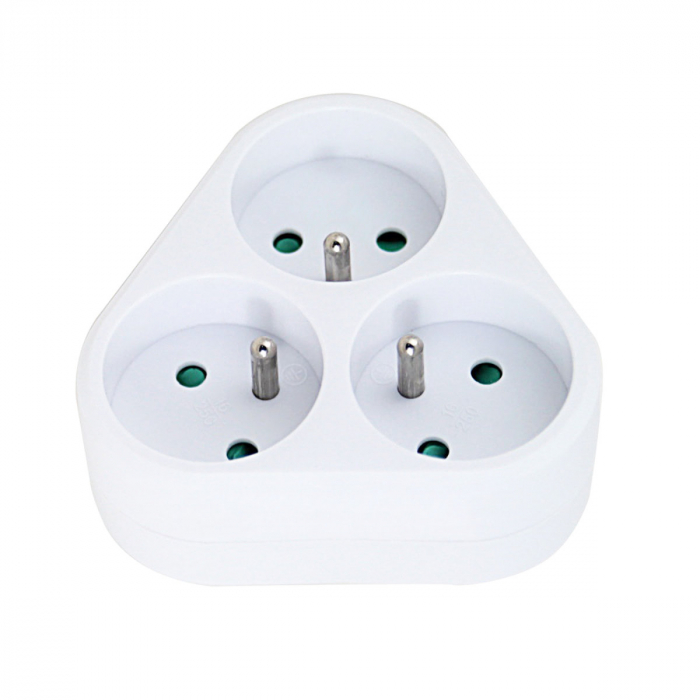 Adaptor priza tripla triunghiulara, 3680W, 16A, cu impamantare, dimensiuni 87 x 87 x 75 mm, alb [3]