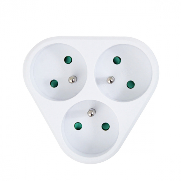 Adaptor priza tripla triunghiulara, 3680W, 16A, cu impamantare, dimensiuni 87 x 87 x 75 mm, alb [2]