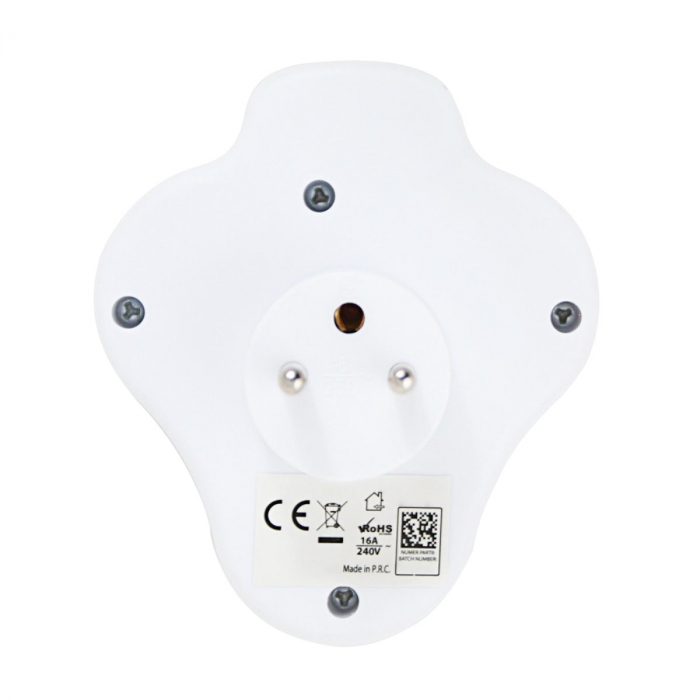 Adaptor priza tripla triunghiulara cu un intrerupator, 3680W, 16A, cu impamantare, dimensiuni 105 x 92 x 75 mm, alb [5]