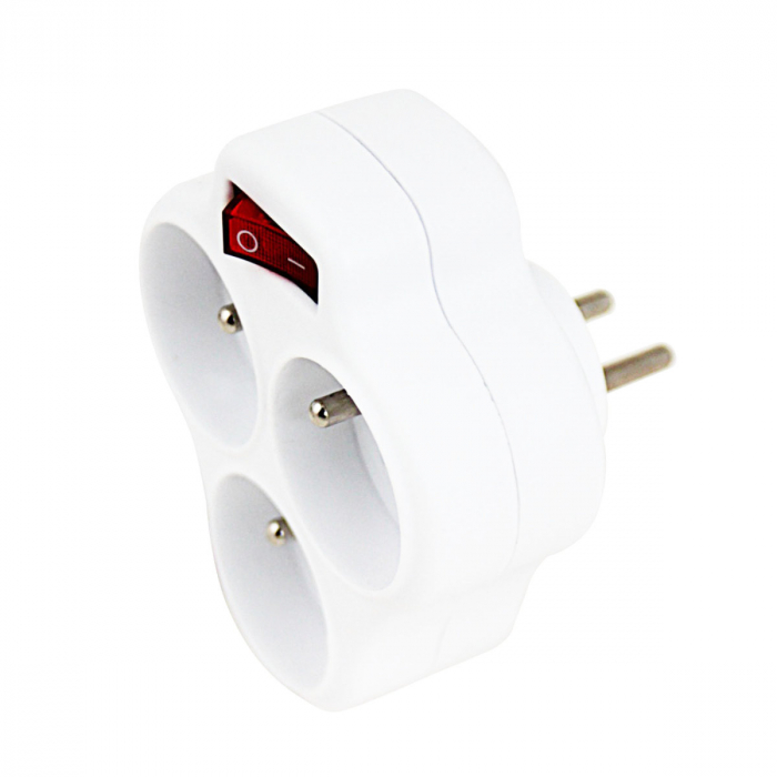 Adaptor priza tripla triunghiulara cu un intrerupator, 3680W, 16A, cu impamantare, dimensiuni 105 x 92 x 75 mm, alb [3]