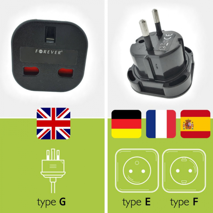 Adaptor priza UK la tip priza Europa, Forever 39437, negru [8]