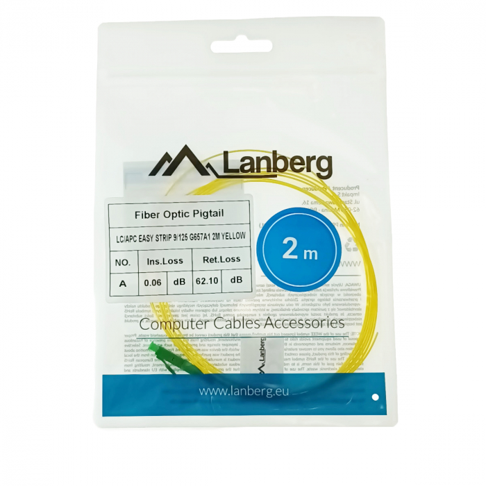 Adaptor retea fibra optica coada/Pigtail cu conector LC/APC, lungime 2m, Lanberg 43348, Easy Strip SM OS2 G657A1, galben [5]