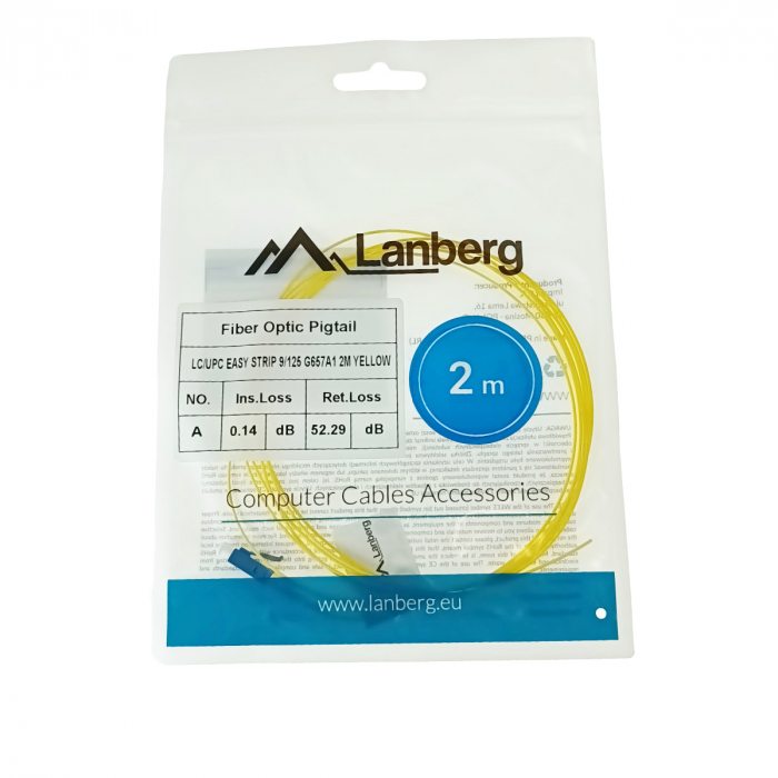 Adaptor retea fibra optica coada/Pigtail cu conector LC/UPC, lungime 2m, Lanberg 43349, Easy Strip SM G657A1, galben [4]