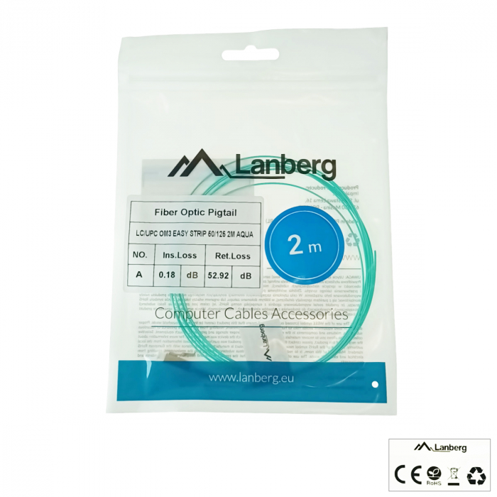 Adaptor retea fibra optica coada/Pigtail cu conector LC/UPC, lungime 2m, Lanberg 43358, Easy Strip MM OM3, turcoaz [4]