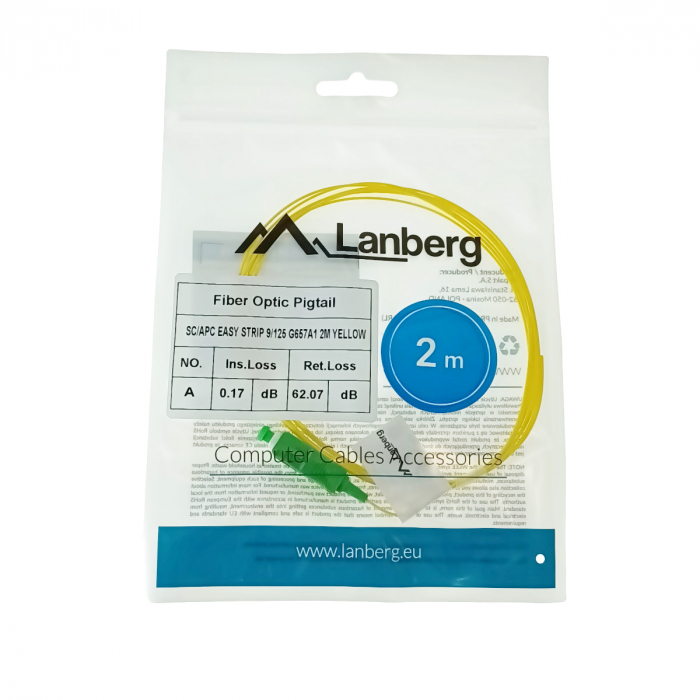 Adaptor retea fibra optica coada/Pigtail cu conector SC/APC, lungime 2m, Lanberg 43351, Easy Strip SM G657A1, galben [4]