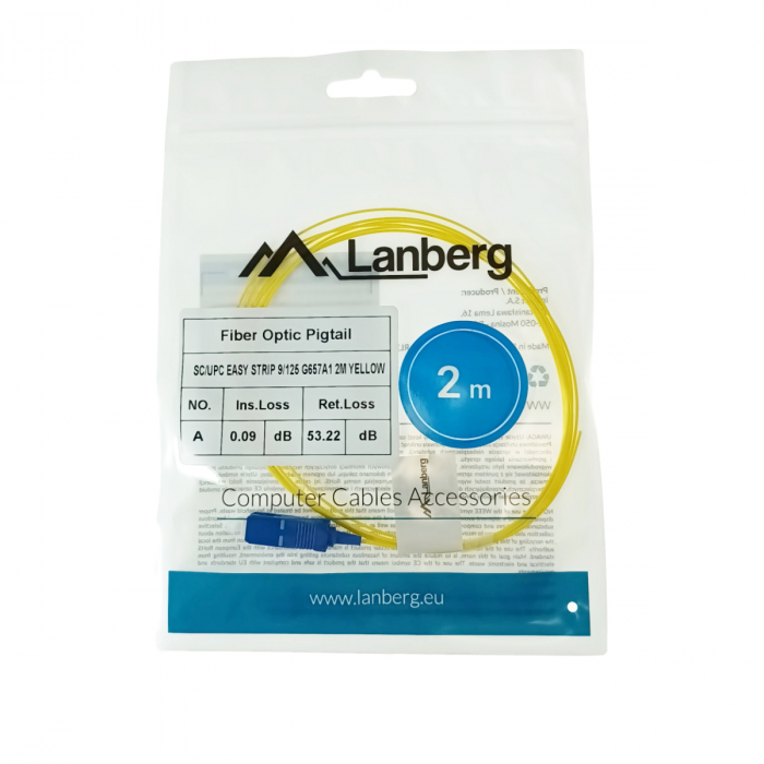 Adaptor retea fibra optica coada/Pigtail cu conector SC/UPC, lungime 2m, Lanberg 43352, Easy Strip SM G657A1, galben [4]