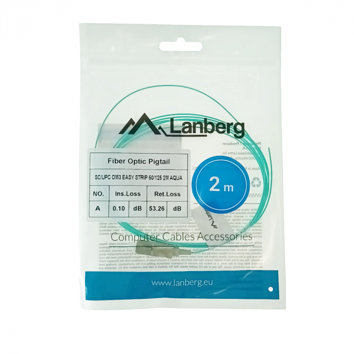 Adaptor retea fibra optica coada/Pigtail cu conector SC/UPC, lungime 2m, Lanberg 43355, Easy Strip MM OM3, turcoaz [4]