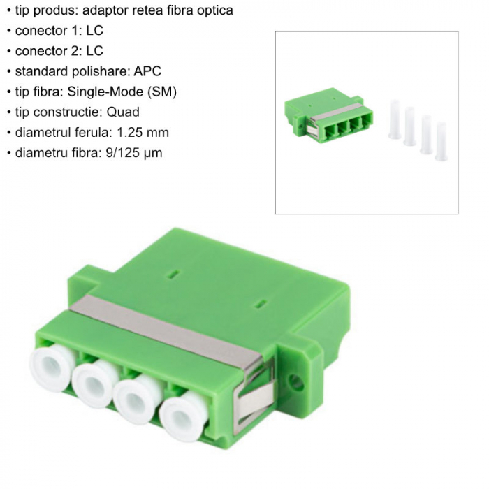 Adaptor retea fibra optica cu conectori LC/APC, Lanberg 43374, SM, QUAD, verde [6]