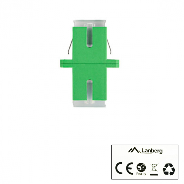 Adaptor retea fibra optica cu conectori SC/APC, Lanberg 43380, SM SIMPLEX, cu capace transparente, verde [4]