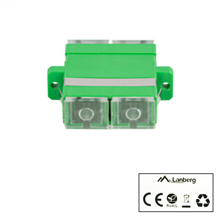 Adaptor retea fibra optica cu conectori SC/APC, Lanberg 43381, SM DUPLEX, capace transparente, verde [3]