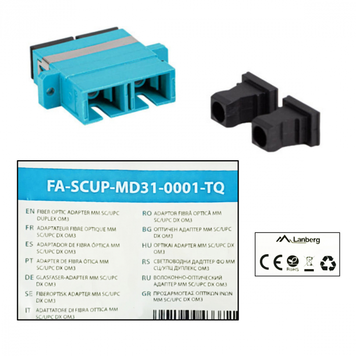Adaptor retea fibra optica cu conectori SC/UPC, Lanberg 43372, MM DUPLEX OM3, turcoaz [5]