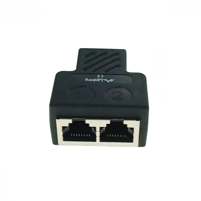 Adaptor splitter, RJ45 mama la 2 x RJ45 mama, cuplaj LAN, Lanberg 42380, negru [1]
