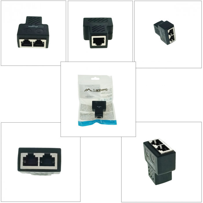 Adaptor splitter, RJ45 mama la 2 x RJ45 mama, cuplaj LAN, Lanberg 42380, negru [3]