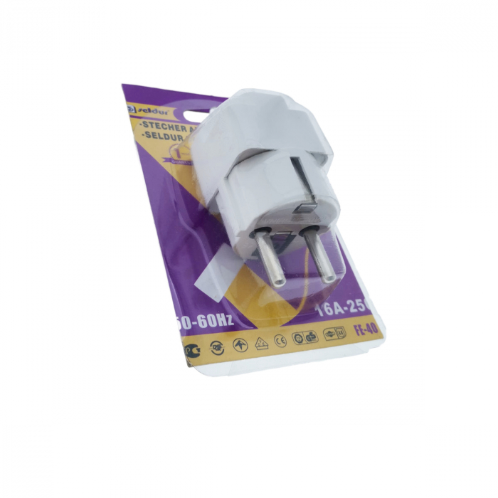 Adaptor stecher, pentru priza tip EU, in blister, alb [4]