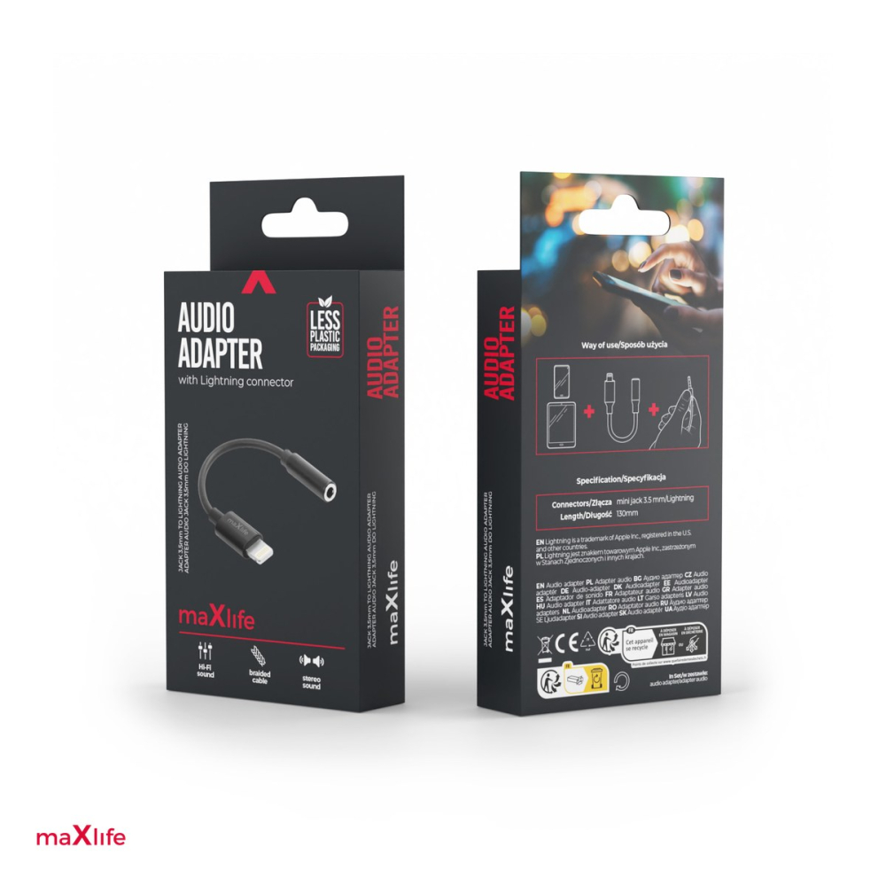 Adaptor tip Lightning AUX Maxlife MXJL-02, conector tip Lightning la Jack 3.5 mm mama, permite suntet stereo clar si dinamic pana la 24-bit - 48 kHz, suport pentru toate functiile standard ale castilo [4]
