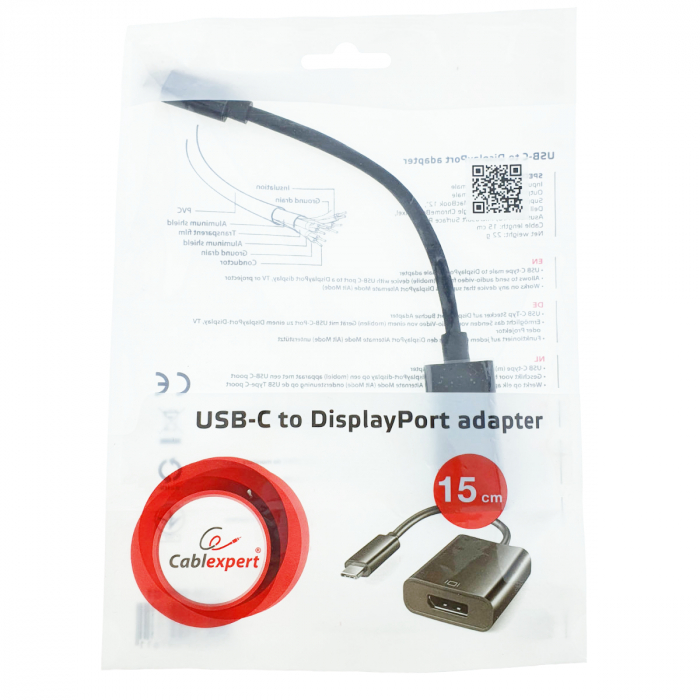 Adaptor USB-C tata la DisplayPort mama, Cablexpert 09761, 15 cm, negru [5]