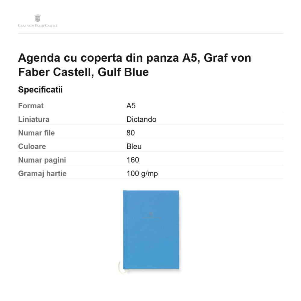 Agenda cu coperta din panza A5, Graf von Faber Castell, Gulf Blue [3]