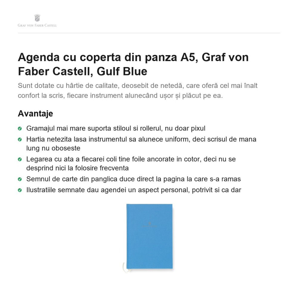 Agenda cu coperta din panza A5, Graf von Faber Castell, Gulf Blue [2]