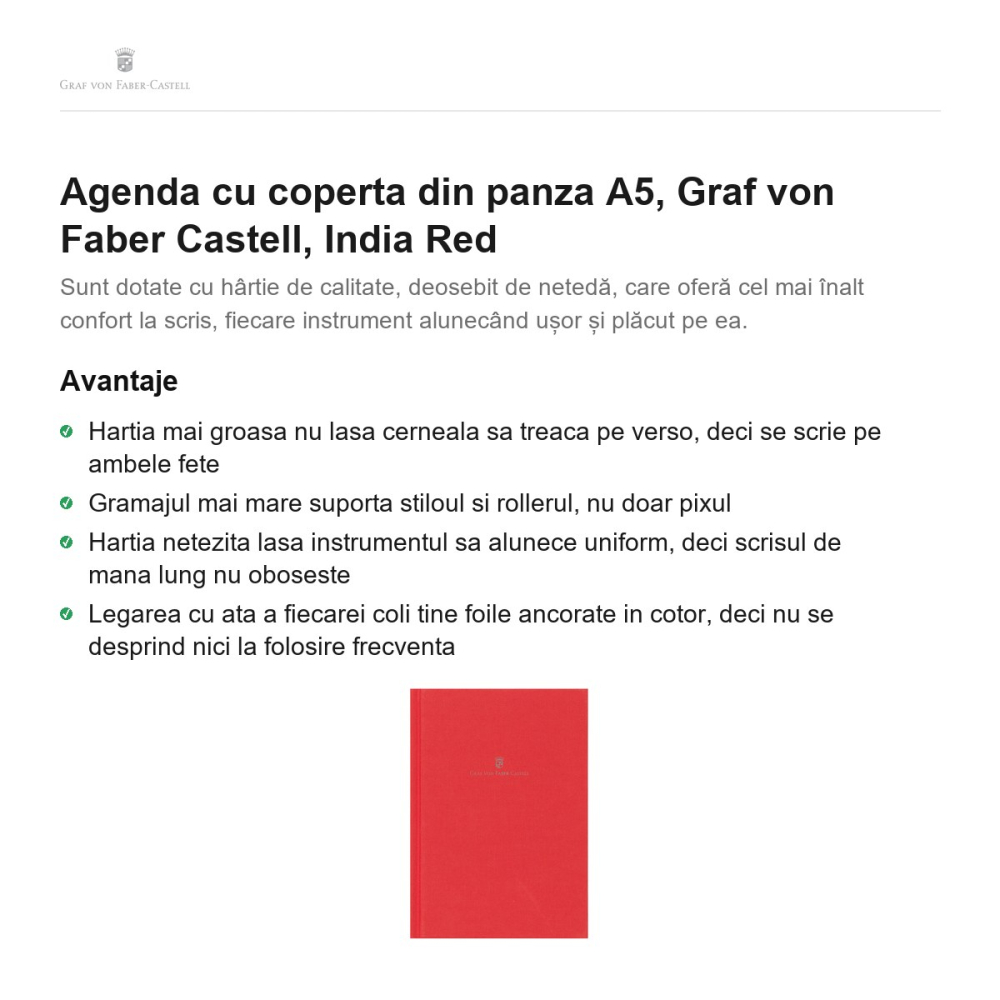 Agenda cu coperta din panza A5, Graf von Faber Castell, India Red [2]