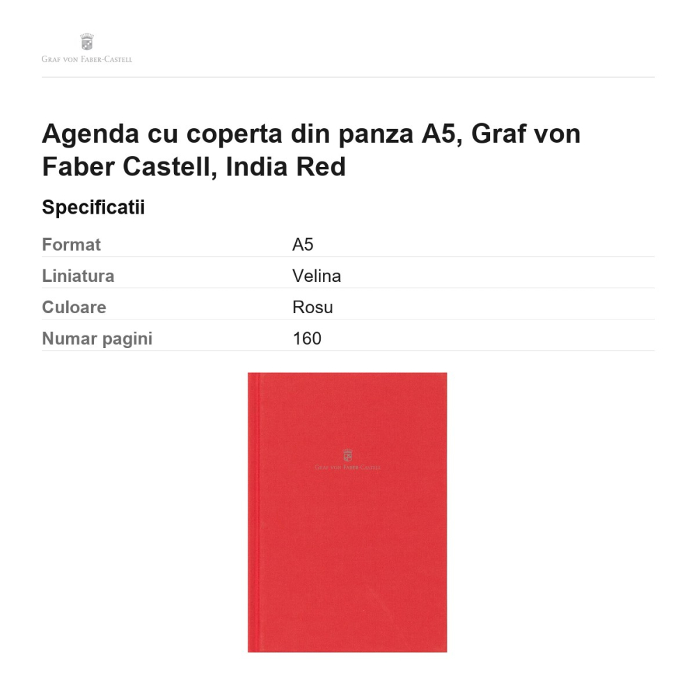 Agenda cu coperta din panza A5, Graf von Faber Castell, India Red [3]