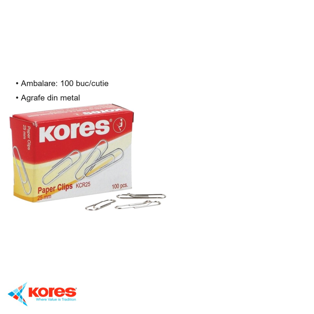 Agrafe metalice 25 mm Kores, prindere sigura a documentelor, cutie 100 bucati [3]