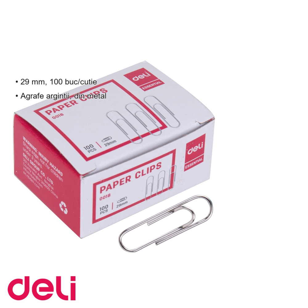 Agrafe metalice argintii Deli, 29 mm, 100 bucati/cutie, pentru organizarea documentelor de birou [3]