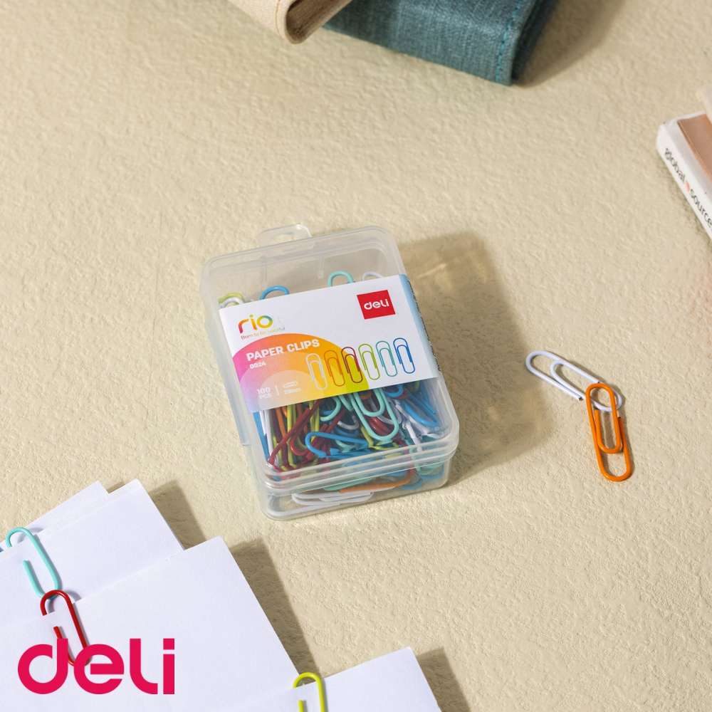 Agrafe metalice colorate Deli, 29 mm, 100 bucati in cutie plastic, pentru organizare documente [4]
