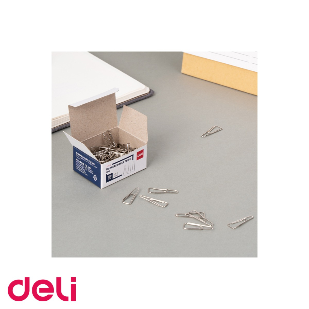 Agrafe metalice triunghiulare Deli, 25 mm, design curbat pentru protectia hartiei, 100 bucati/cutie [5]