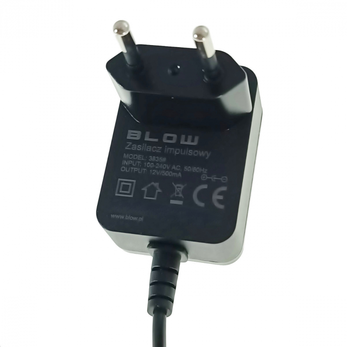 Alimentator de 12V-0.5A, 6W, cu mufa jack 2.1x5.5mm la 90 grade, Blow 10285, cablu de 1.2m, polaritate inversata, negru [4]