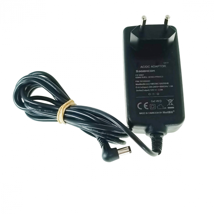 Alimentator de 12V-2.5A, 30W, cu mufa jack 2.5x5.5mm, Sagemcom, cablu de 2m lungime, negru [2]