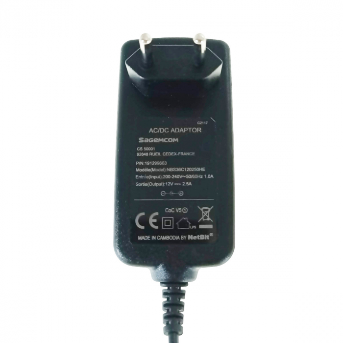 Alimentator de 12V-2.5A, 30W, cu mufa jack 2.5x5.5mm, Sagemcom, cablu de 2m lungime, negru [3]