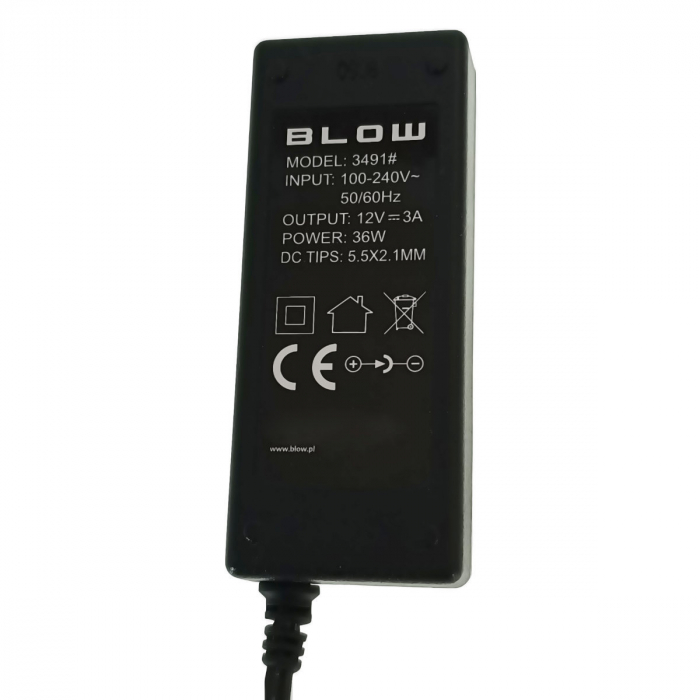 Alimentator de 12V-3A, 36W, cu mufa jack 2.1x5.5mm la 90 grade, cabluri alimentare de 1.5m si 1m, Blow 08113, negru [3]