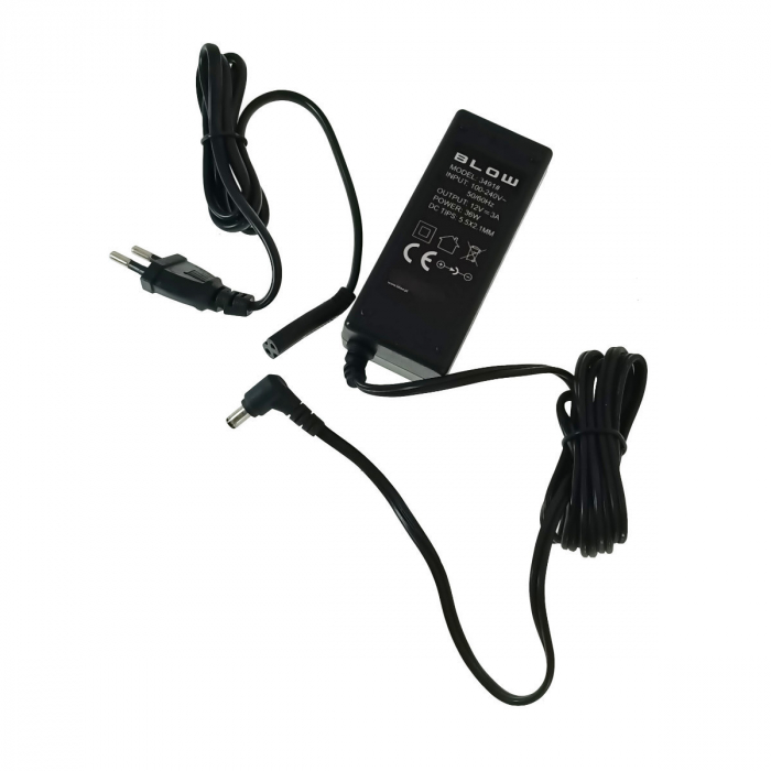 Alimentator de 12V-3A, 36W, cu mufa jack 2.1x5.5mm la 90 grade, cabluri alimentare de 1.5m si 1m, Blow 08113, negru [2]