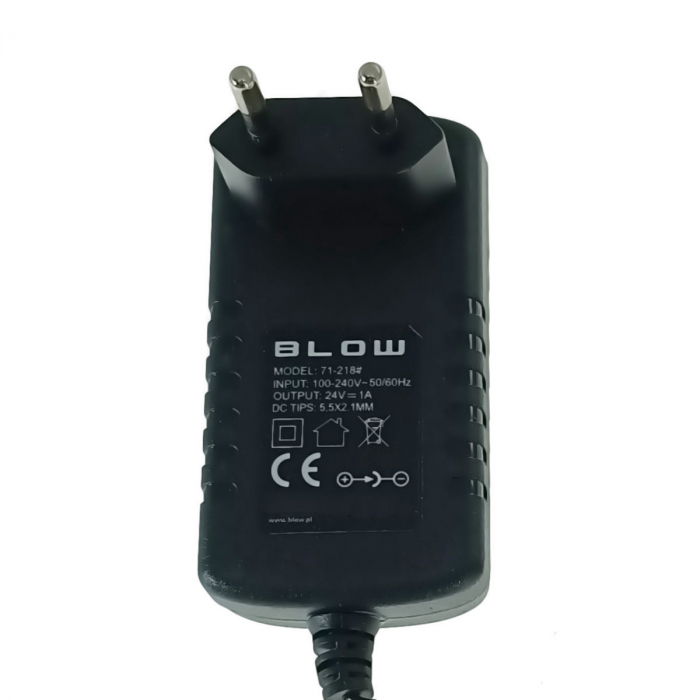 Alimentator de 24V-1A, 24W, cu mufa jack 2.1x5.5mm, cablu de 1.1m, Blow 11938, negru [3]
