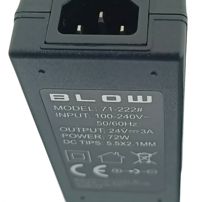 Alimentator de 24V-3A, 72W, cu mufa jack 2.1x5.5mm, cabluri alimentare de 1.1m si 1.2m, Blow 11943, negru [5]
