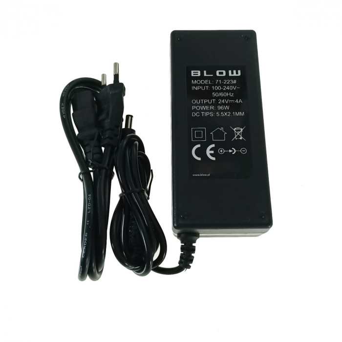 Alimentator de 24V-4A, 96W, cu mufa jack 2.1x5.5mm, cabluri alimentare de 1.1m si 1.2m, Blow 11944, negru [2]